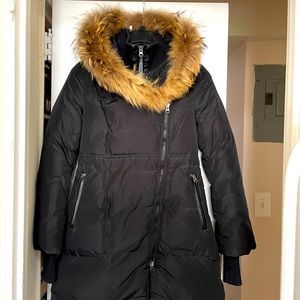 Mackage down coat with fur trimmed hood, used in excellent condition